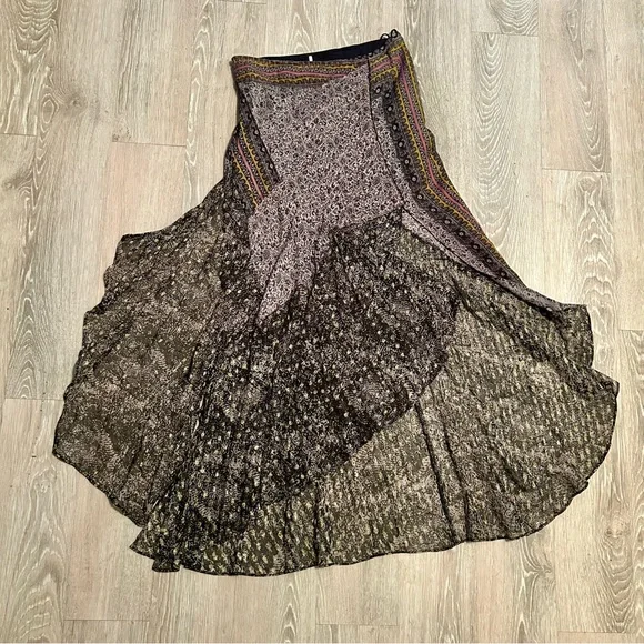 Free People Boho Gypsy Black White Asymmetrical Split Hem Sheer Maxi Skirt 4 XS - Picture 13 of 16